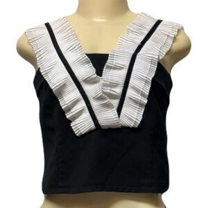 Black and White Sleeveless Ruffled Crop Top